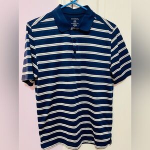 George Blue white striped button Polo SMALL 34/36